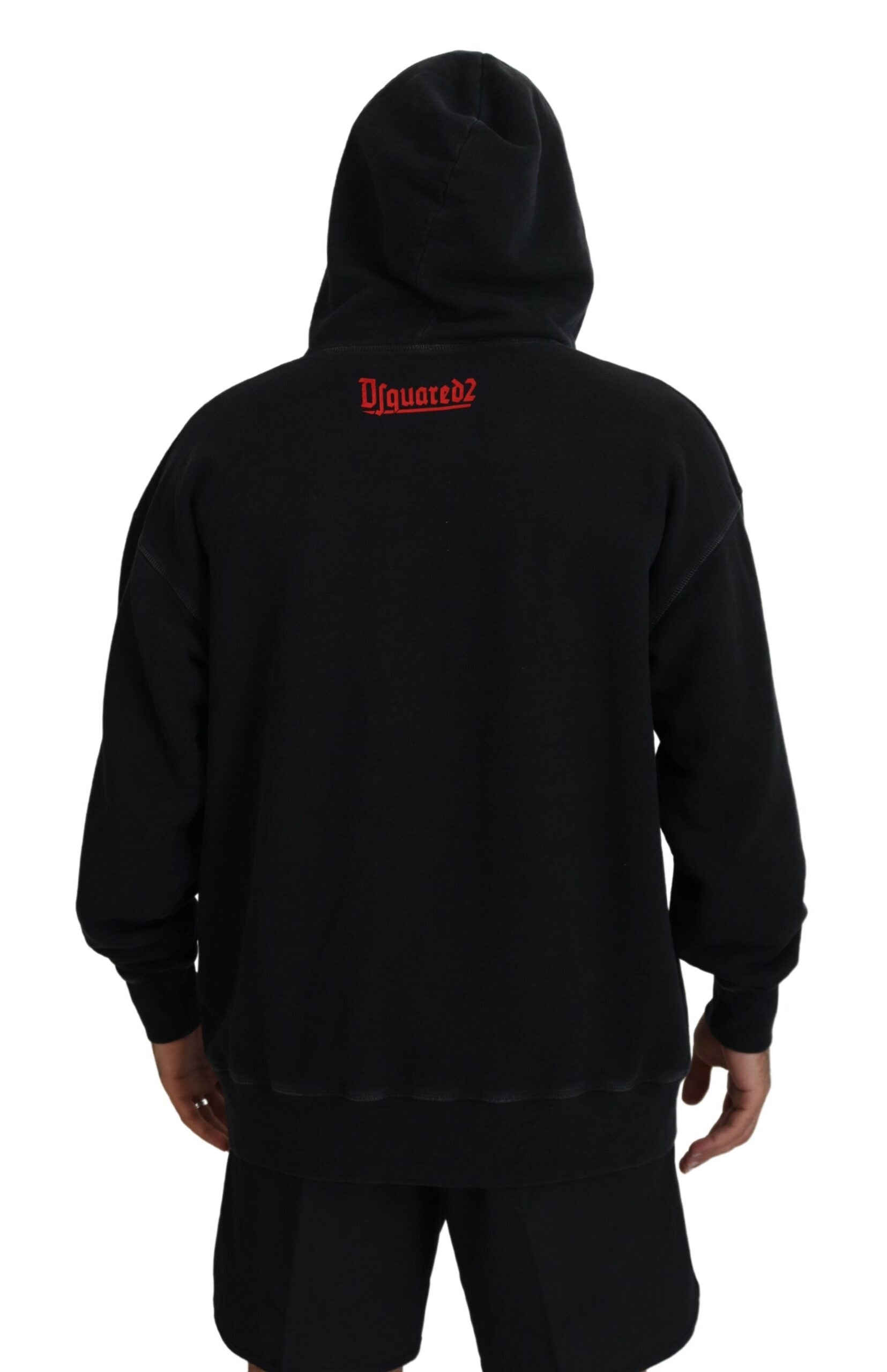 Dsquared² Black Cotton Hooded Printed Men Pullover Sweater by Dsquared²