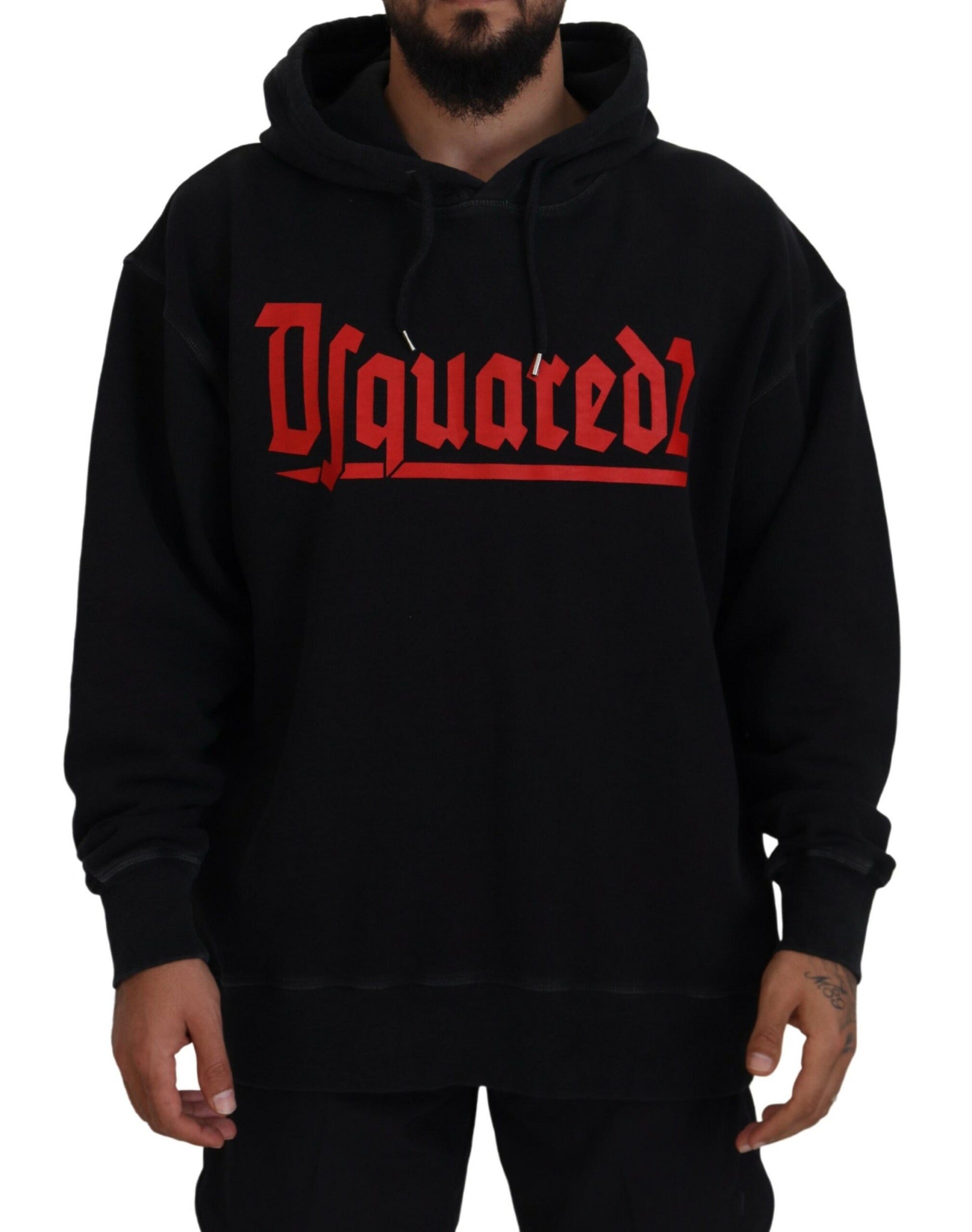 Dsquared² Black Cotton Hooded Printed Men Pullover Sweater by Dsquared²
