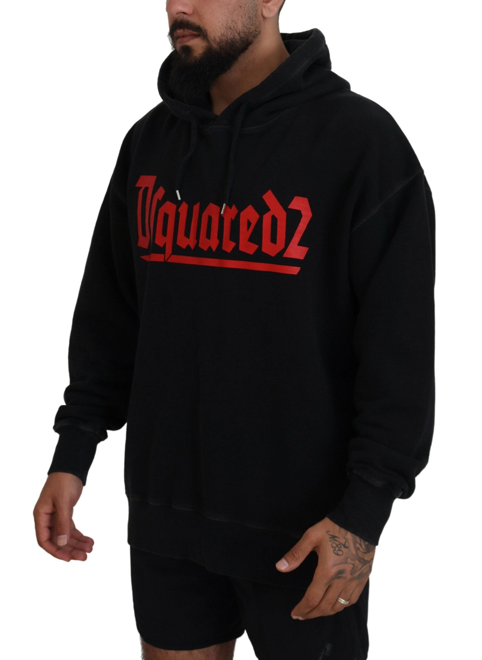 Dsquared² Black Cotton Hooded Printed Men Pullover Sweater by Dsquared²