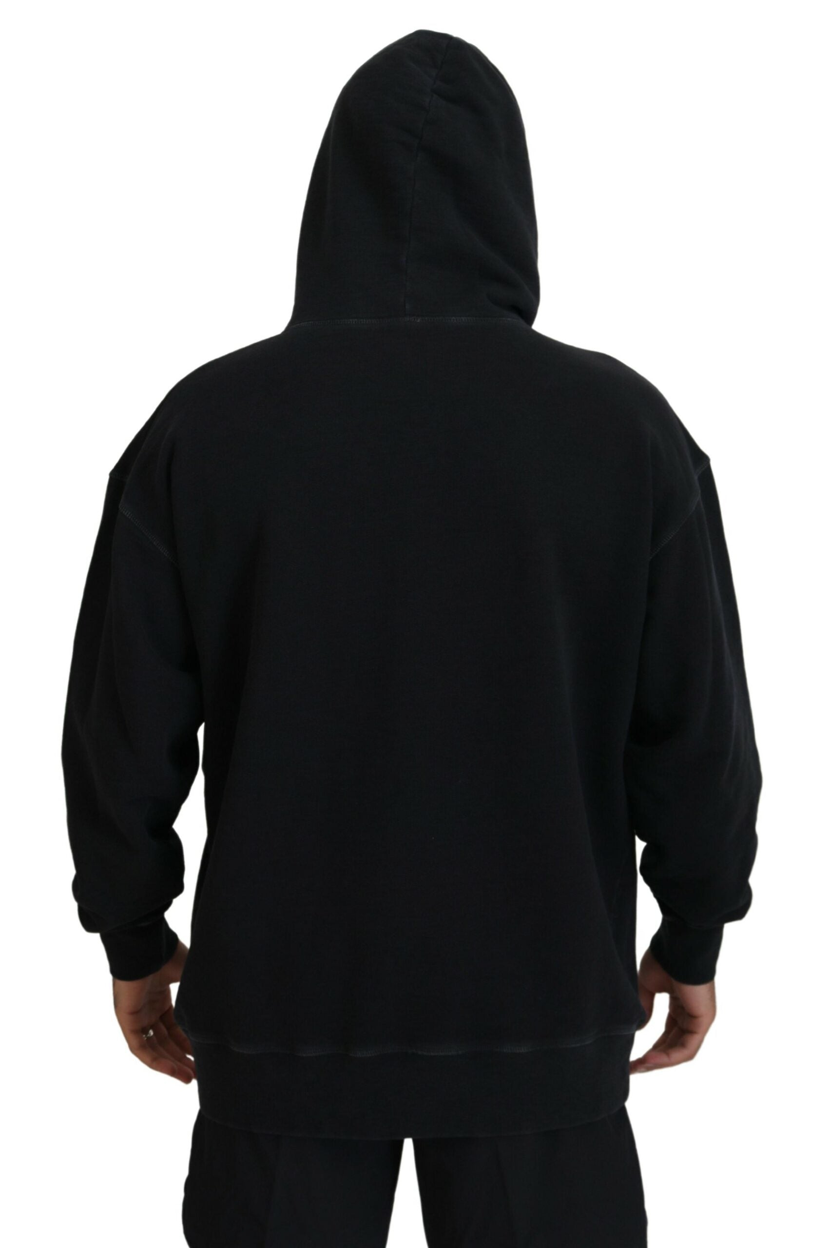 Dsquared² Black Cotton Hooded Printed Men Pullover Sweater by Dsquared²