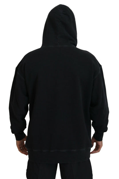 Dsquared² Black Cotton Hooded Printed Men Pullover Sweater by Dsquared²