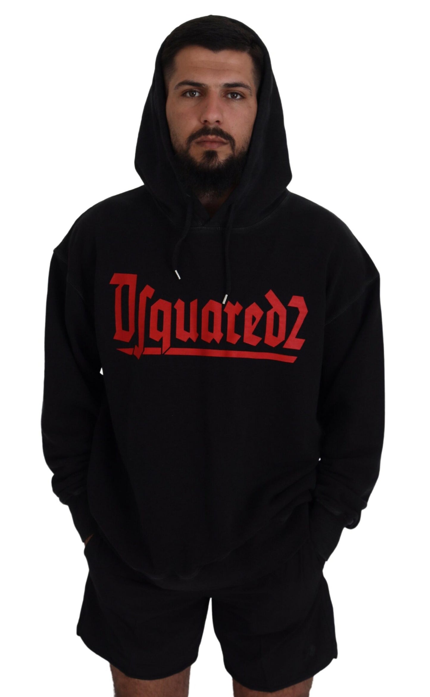 Dsquared² Black Cotton Hooded Printed Men Pullover Sweater by Dsquared²