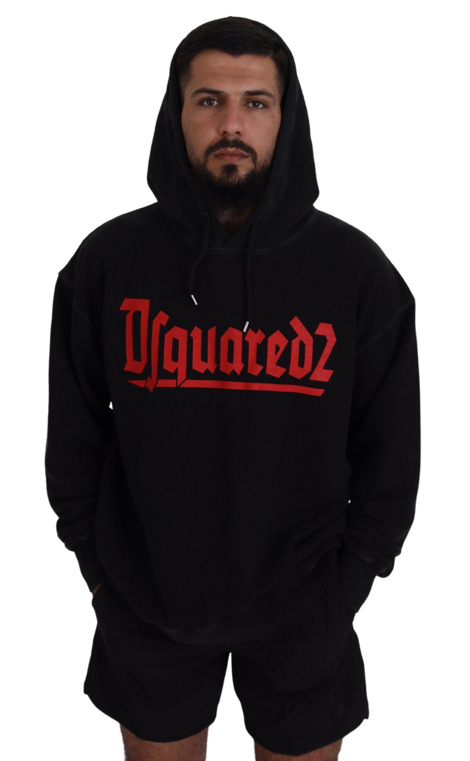 Dsquared² Black Cotton Hooded Printed Men Pullover Sweater by Dsquared²