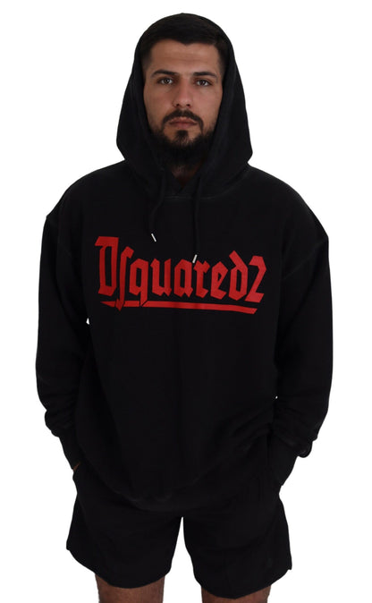 Dsquared² Black Cotton Hooded Printed Men Pullover Sweater by Dsquared²