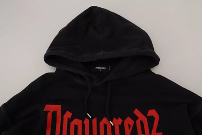 Dsquared² Black Cotton Hooded Printed Men Pullover Sweater by Dsquared²