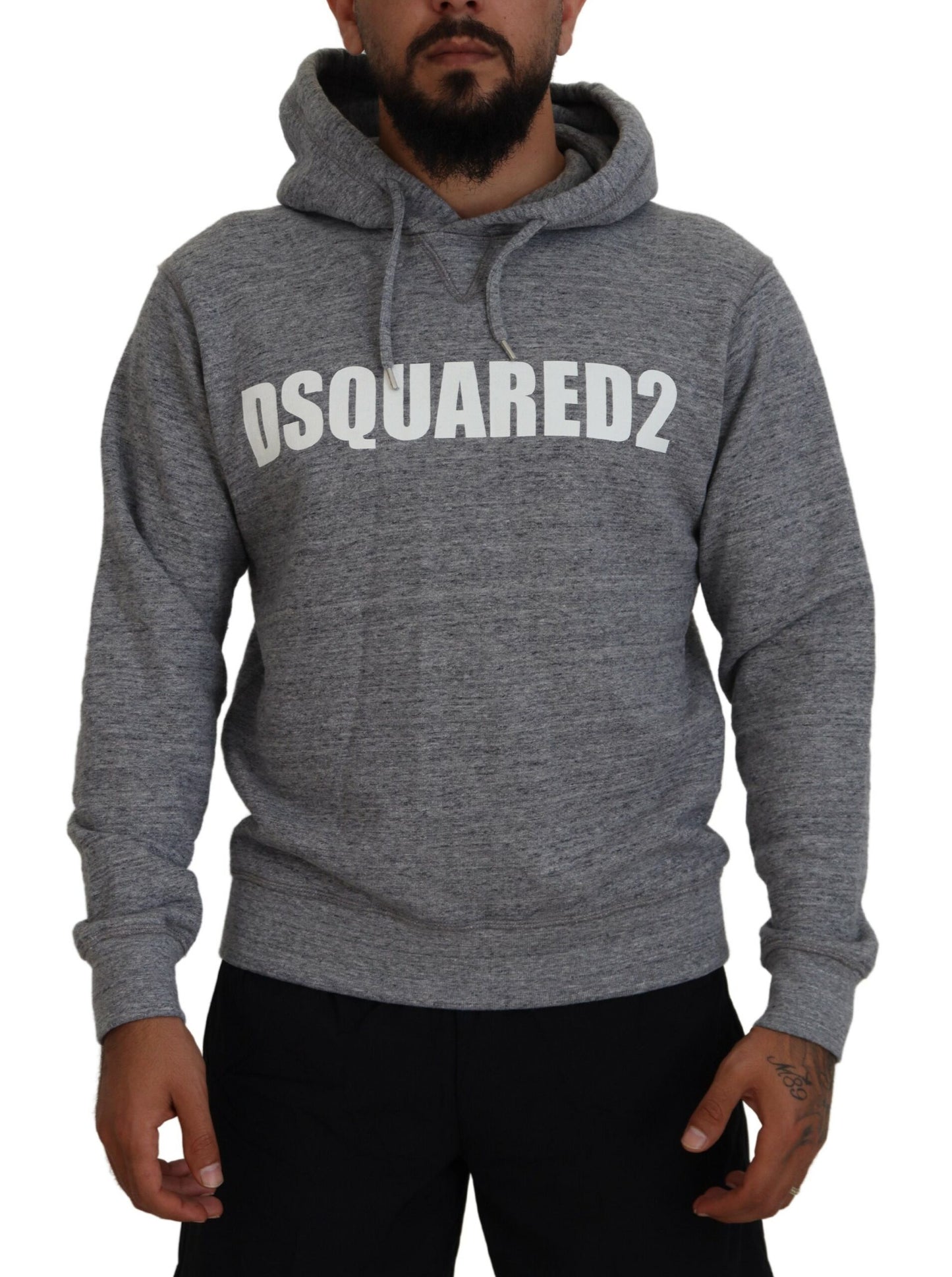 Dsquared² Gray Cotton Hooded Logo Print Men Pullover Sweater by Dsquared²