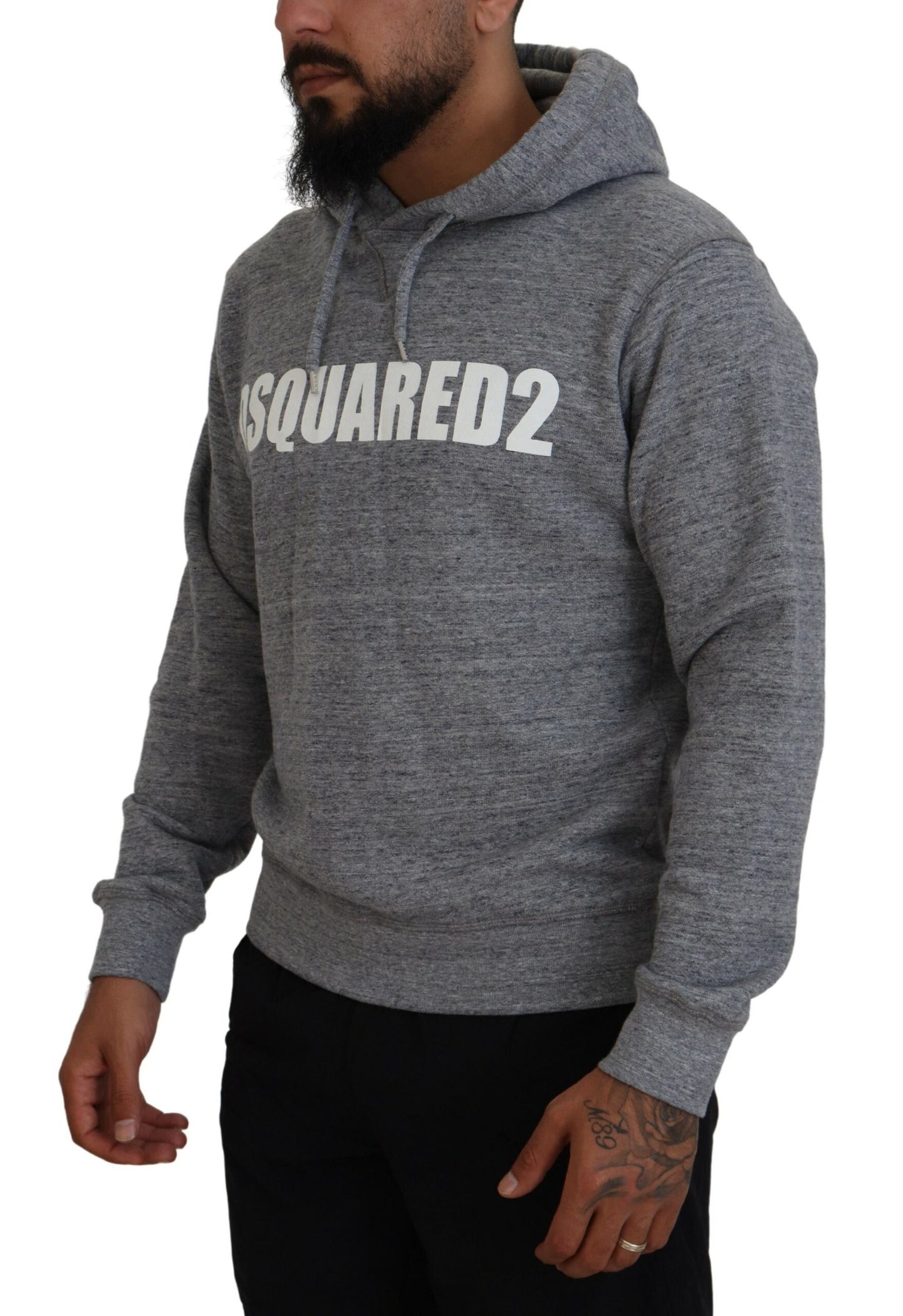 Dsquared² Gray Cotton Hooded Logo Print Men Pullover Sweater by Dsquared²