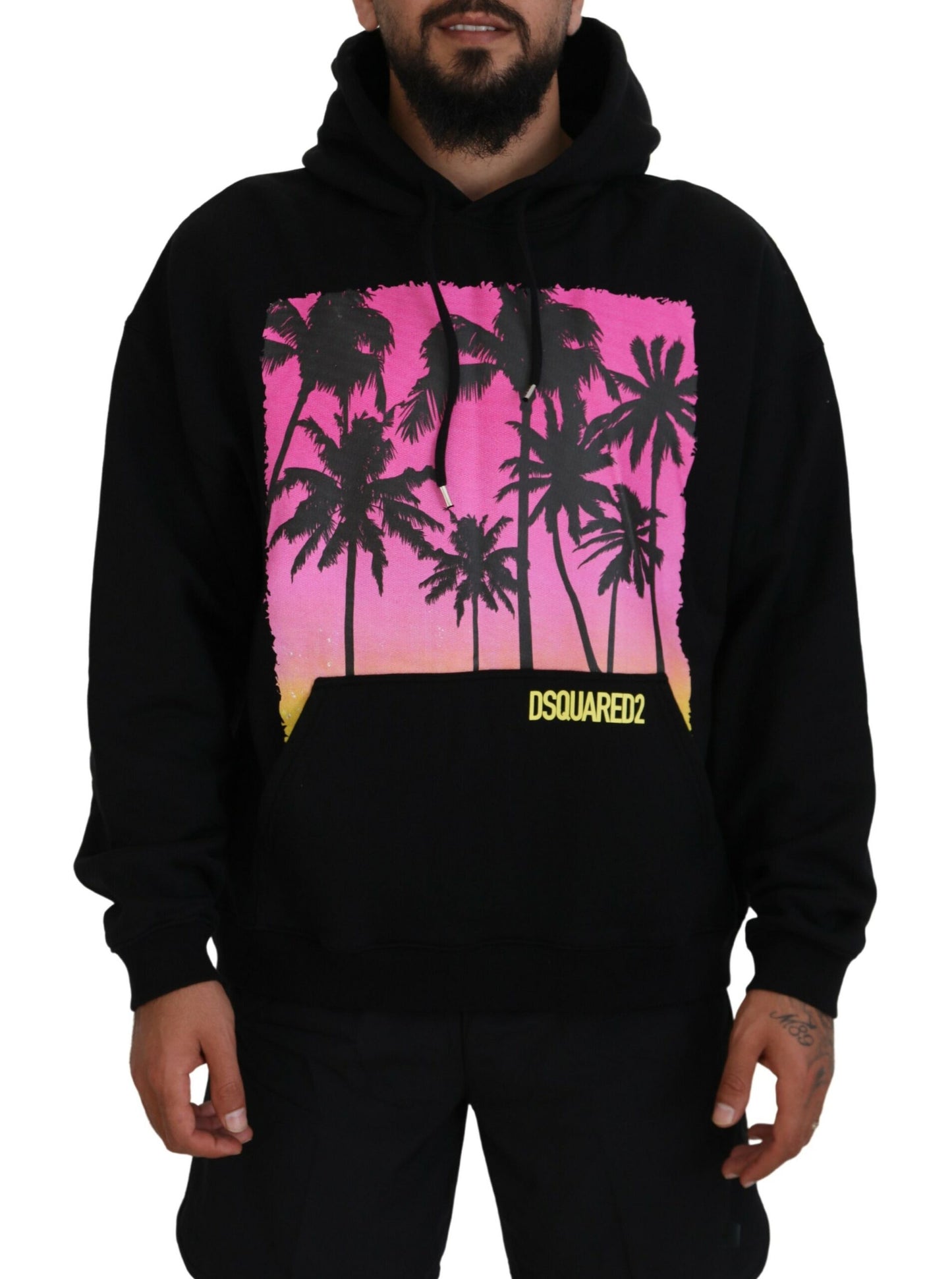 Dsquared² Black Cotton Hooded Printed Men Pullover Sweater by Dsquared²
