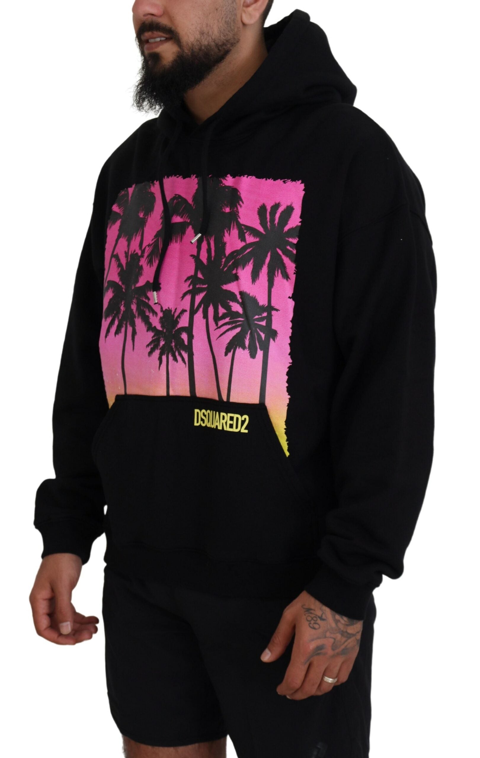 Dsquared² Black Cotton Hooded Printed Men Pullover Sweater by Dsquared²