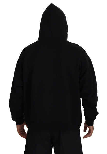 Dsquared² Black Cotton Hooded Printed Men Pullover Sweater by Dsquared²