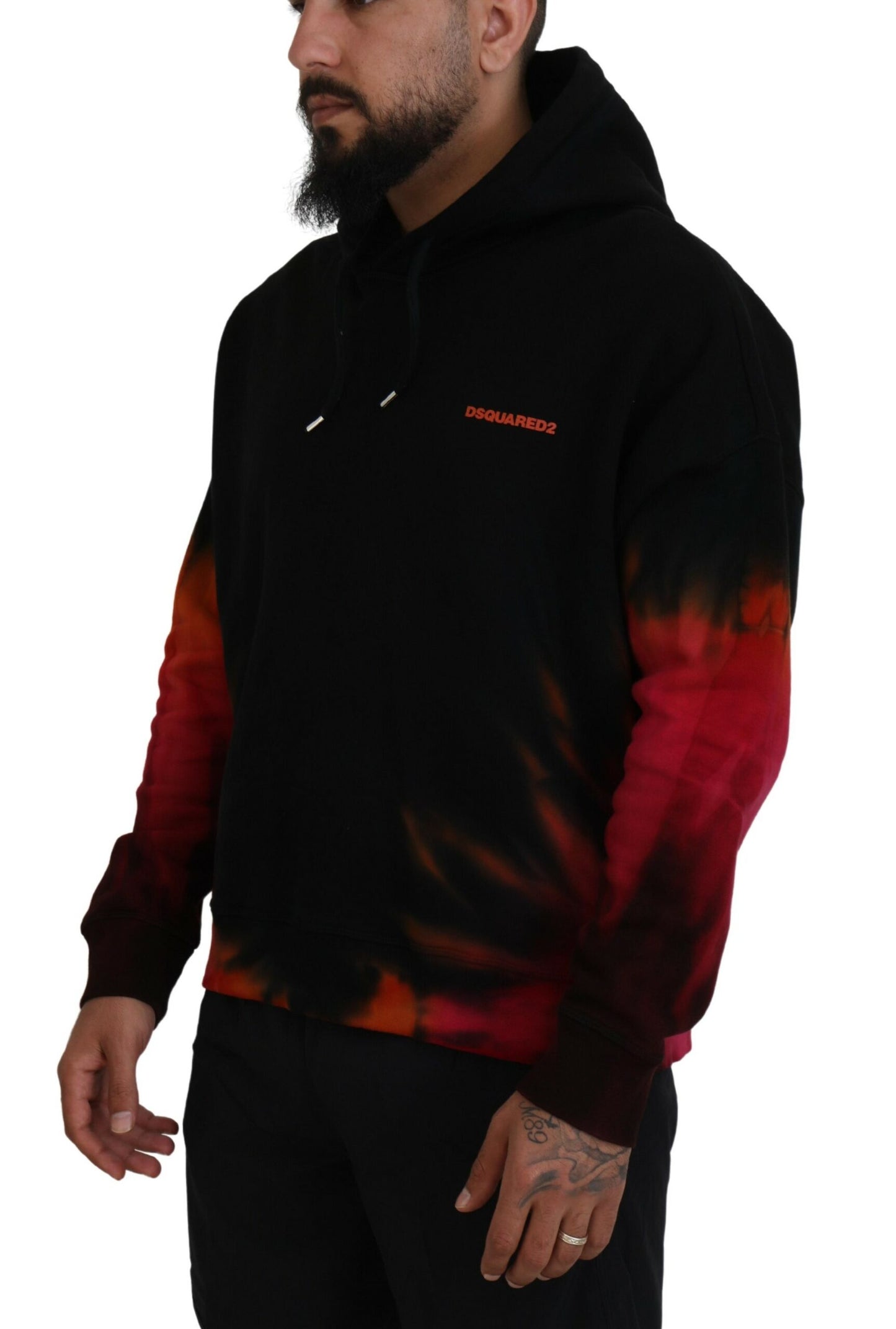 Dsquared² Black Red Cotton Hooded Tie Dye Pullover Sweater by Dsquared²