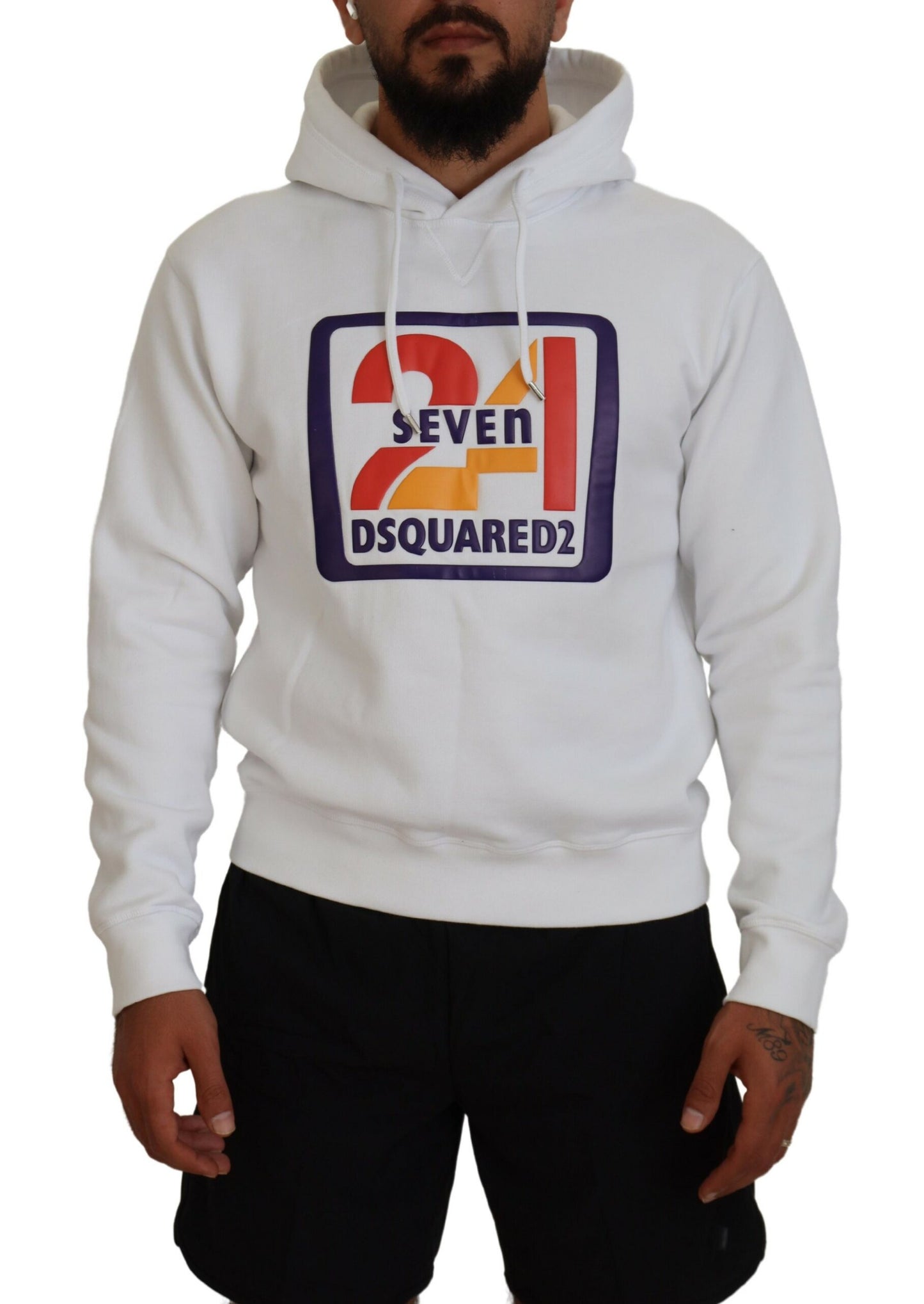 Dsquared² White Cotton Hooded Printed Men Pullover Sweater by Dsquared²