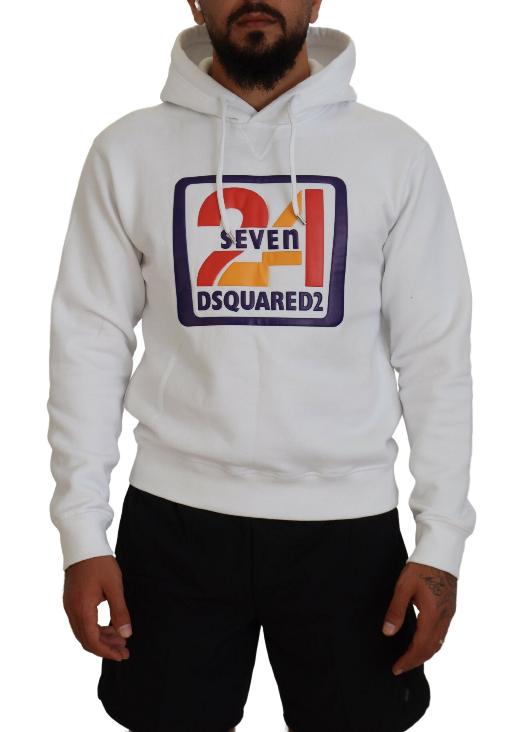 Dsquared² White Cotton Hooded Printed Men Pullover Sweater by Dsquared²