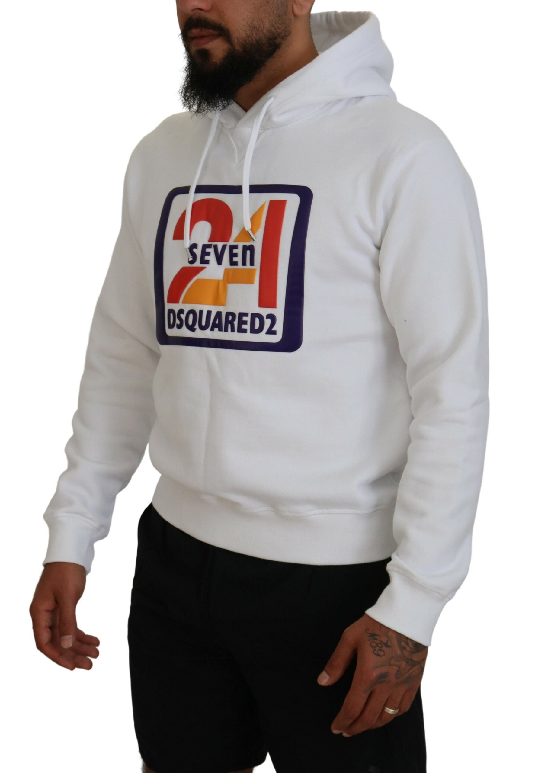 Dsquared² White Cotton Hooded Printed Men Pullover Sweater by Dsquared²