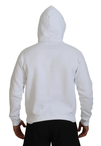Dsquared² White Cotton Hooded Printed Men Pullover Sweater by Dsquared²