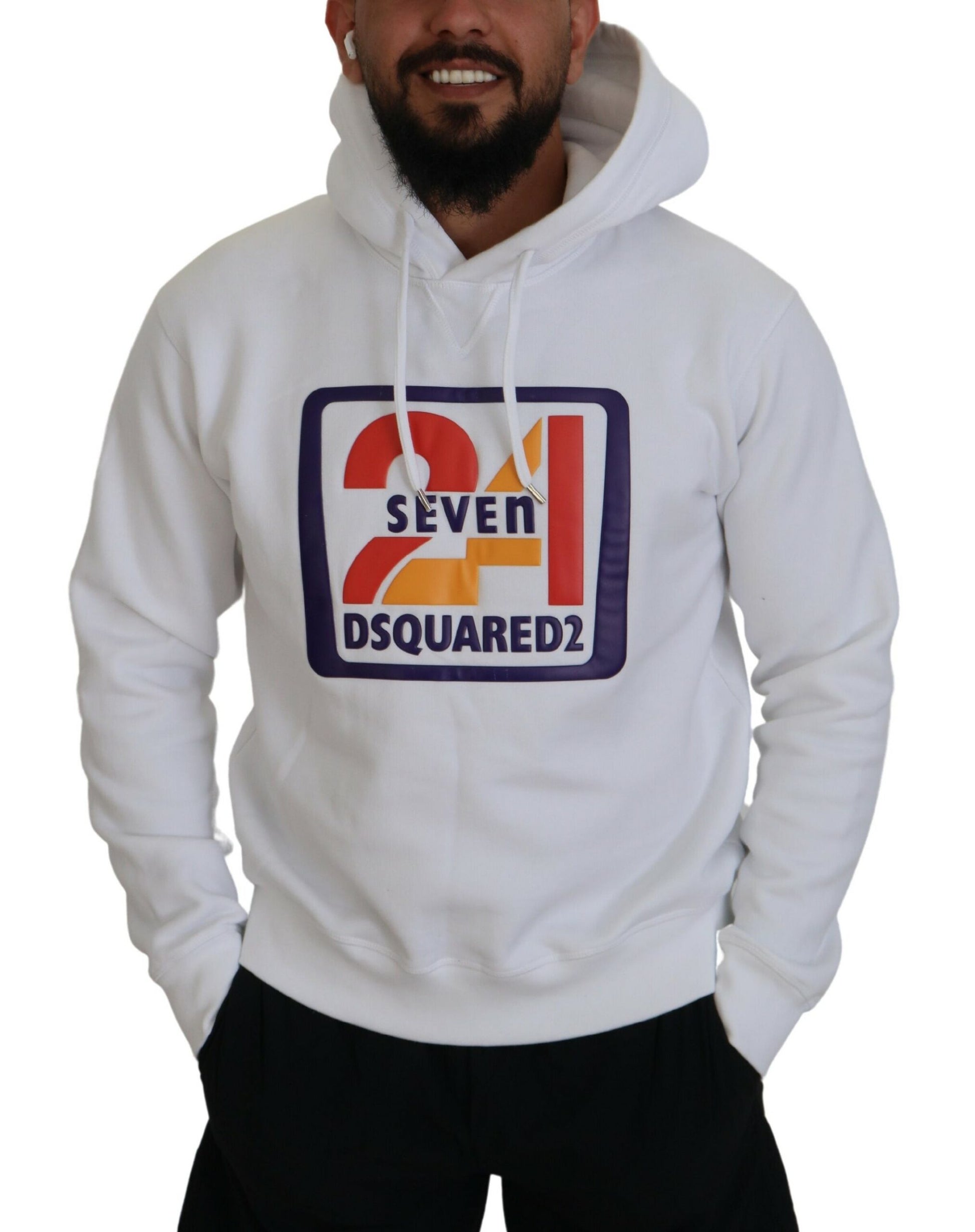 Dsquared² White Cotton Hooded Printed Men Pullover Sweater by Dsquared²