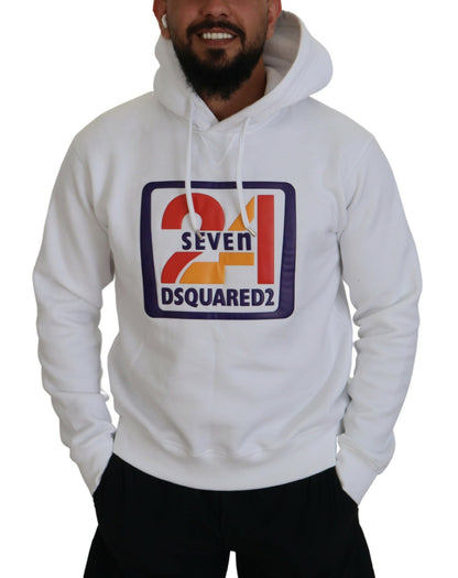 Dsquared² White Cotton Hooded Printed Men Pullover Sweater by Dsquared²