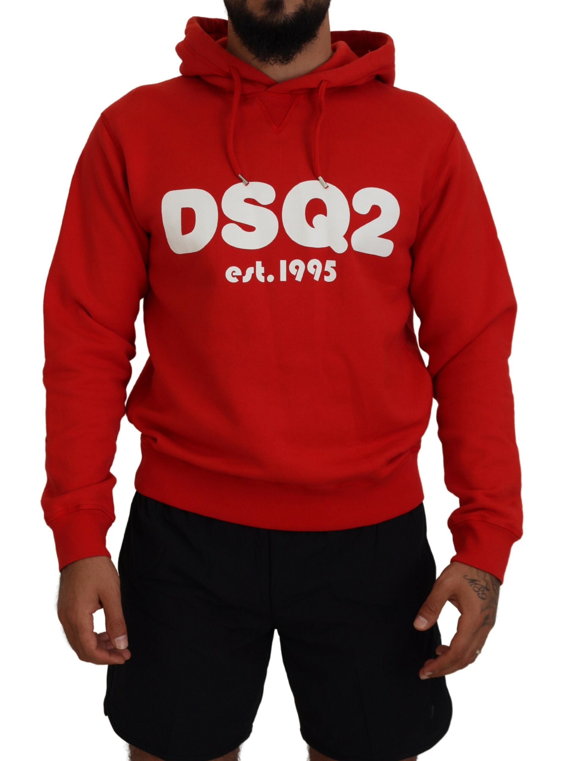 Dsquared² Red Cotton Hooded Printed Men Pullover Sweater by Dsquared²