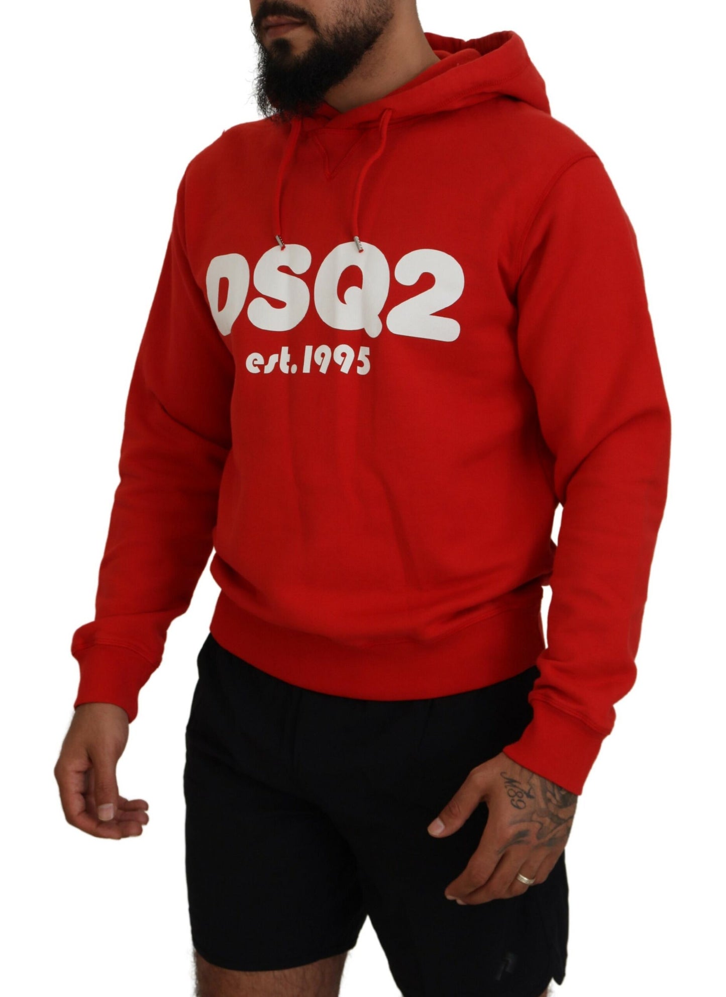 Dsquared² Red Cotton Hooded Printed Men Pullover Sweater by Dsquared²
