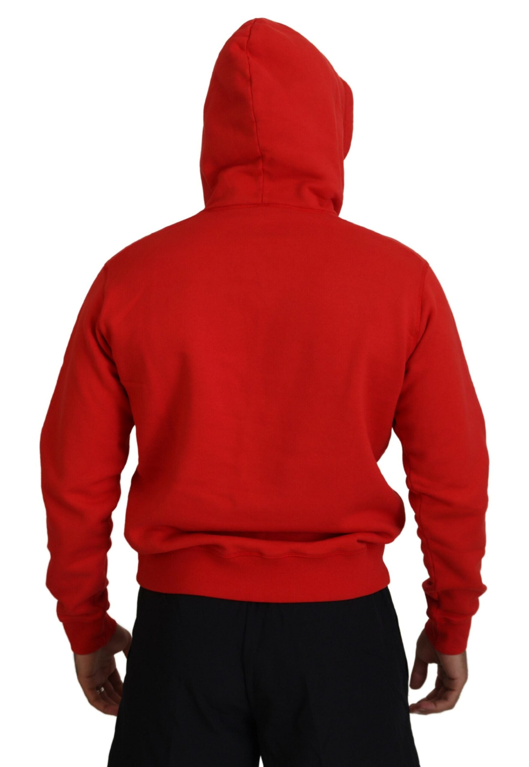 Dsquared² Red Cotton Hooded Printed Men Pullover Sweater by Dsquared²