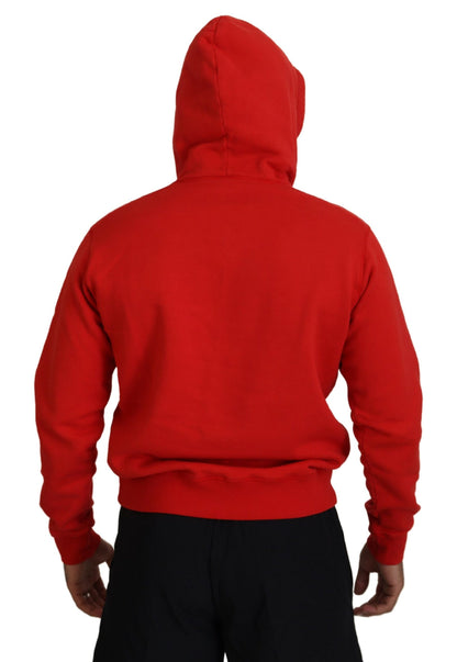 Dsquared² Red Cotton Hooded Printed Men Pullover Sweater by Dsquared²