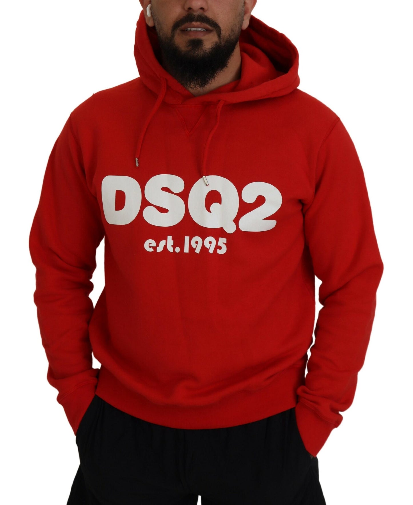 Dsquared² Red Cotton Hooded Printed Men Pullover Sweater by Dsquared²