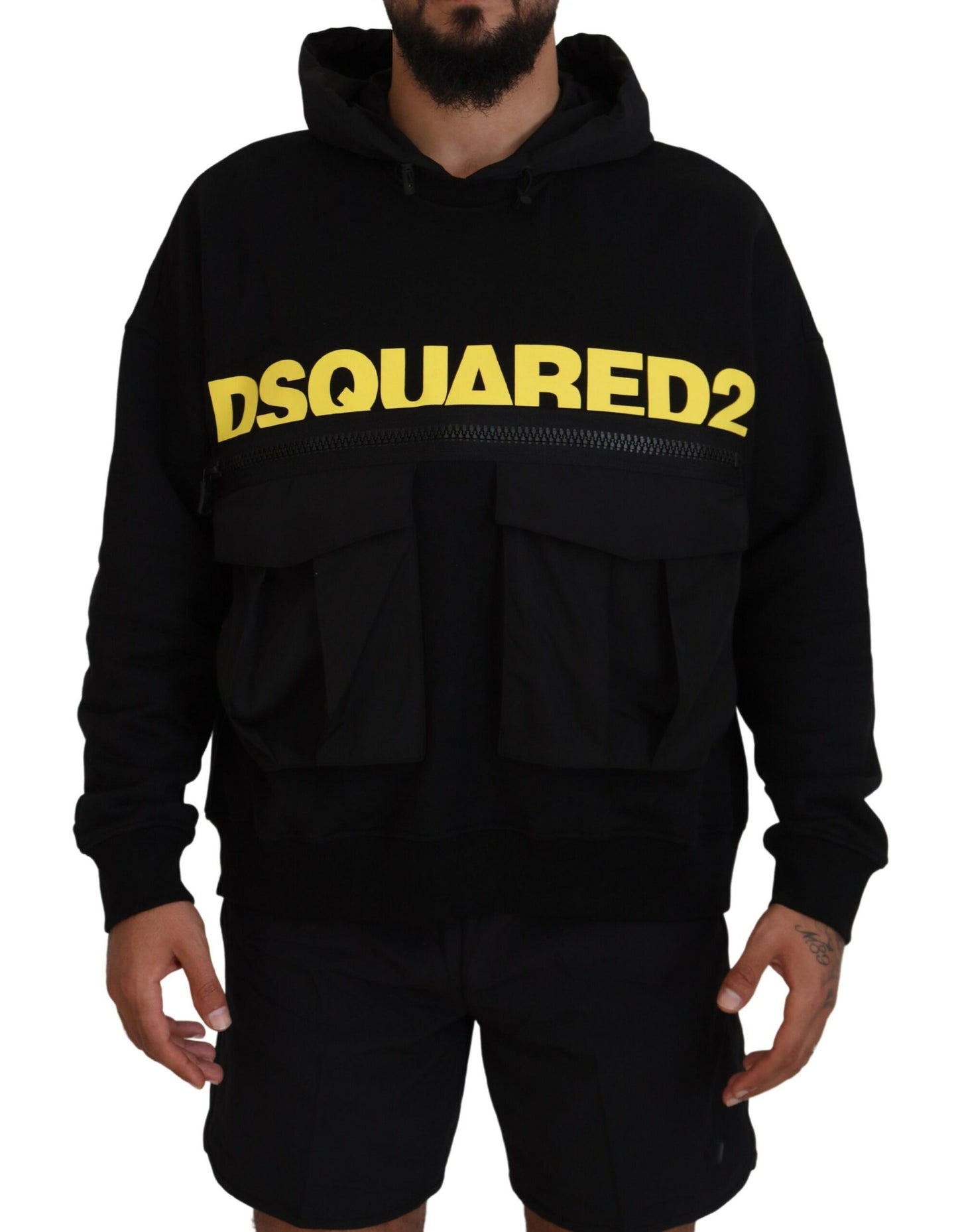 Dsquared² Black Cotton Hooded Printed Pullover Sweater by Dsquared²