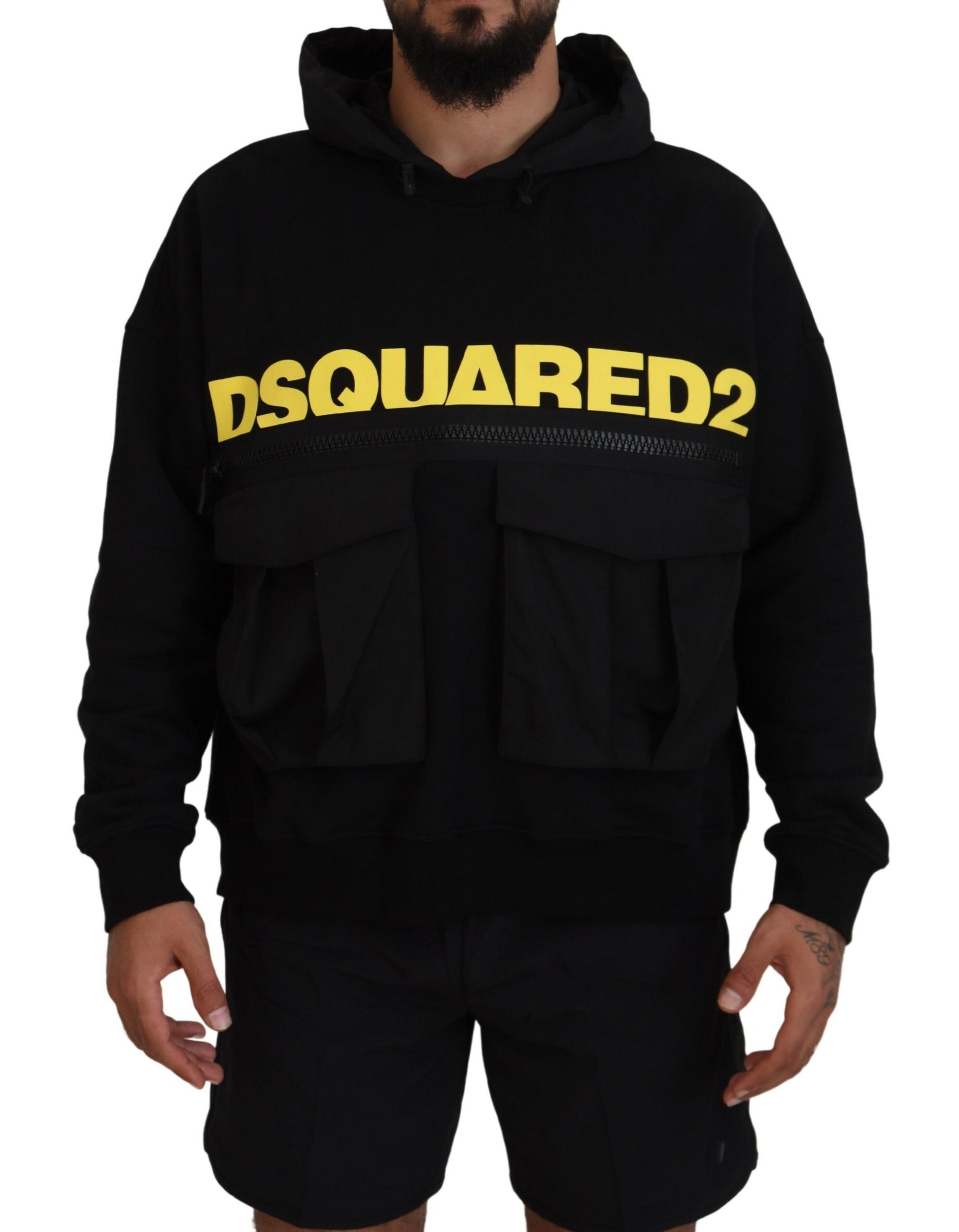 Dsquared² Black Cotton Hooded Printed Pullover Sweater by Dsquared²