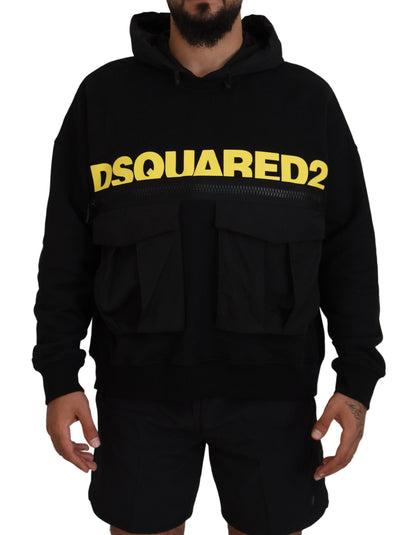 Dsquared² Black Cotton Hooded Printed Pullover Sweater by Dsquared²
