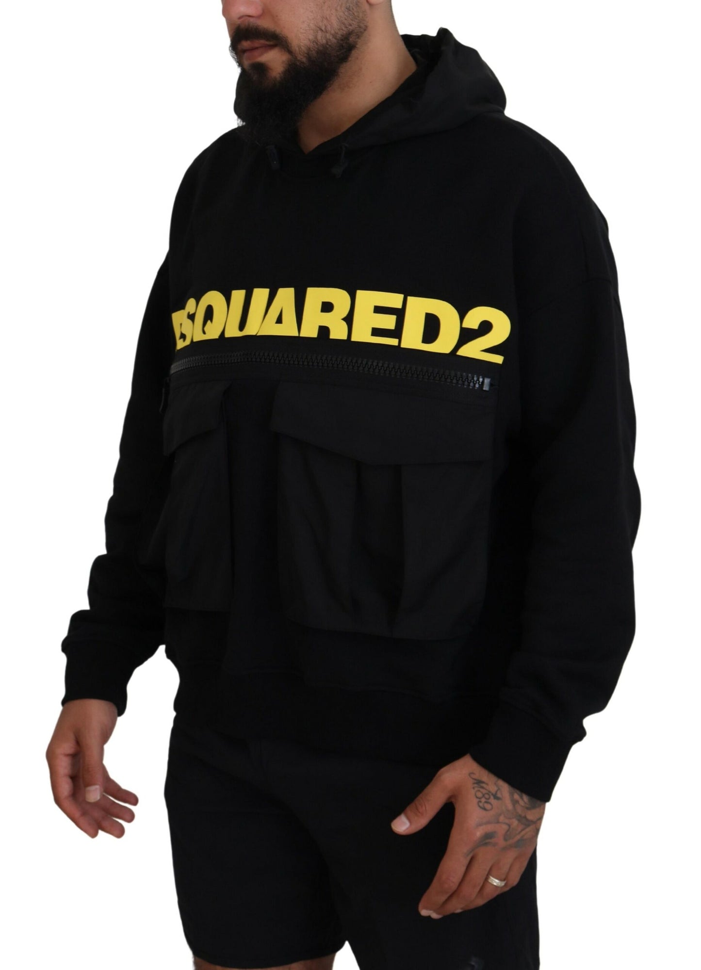 Dsquared² Black Cotton Hooded Printed Pullover Sweater by Dsquared²