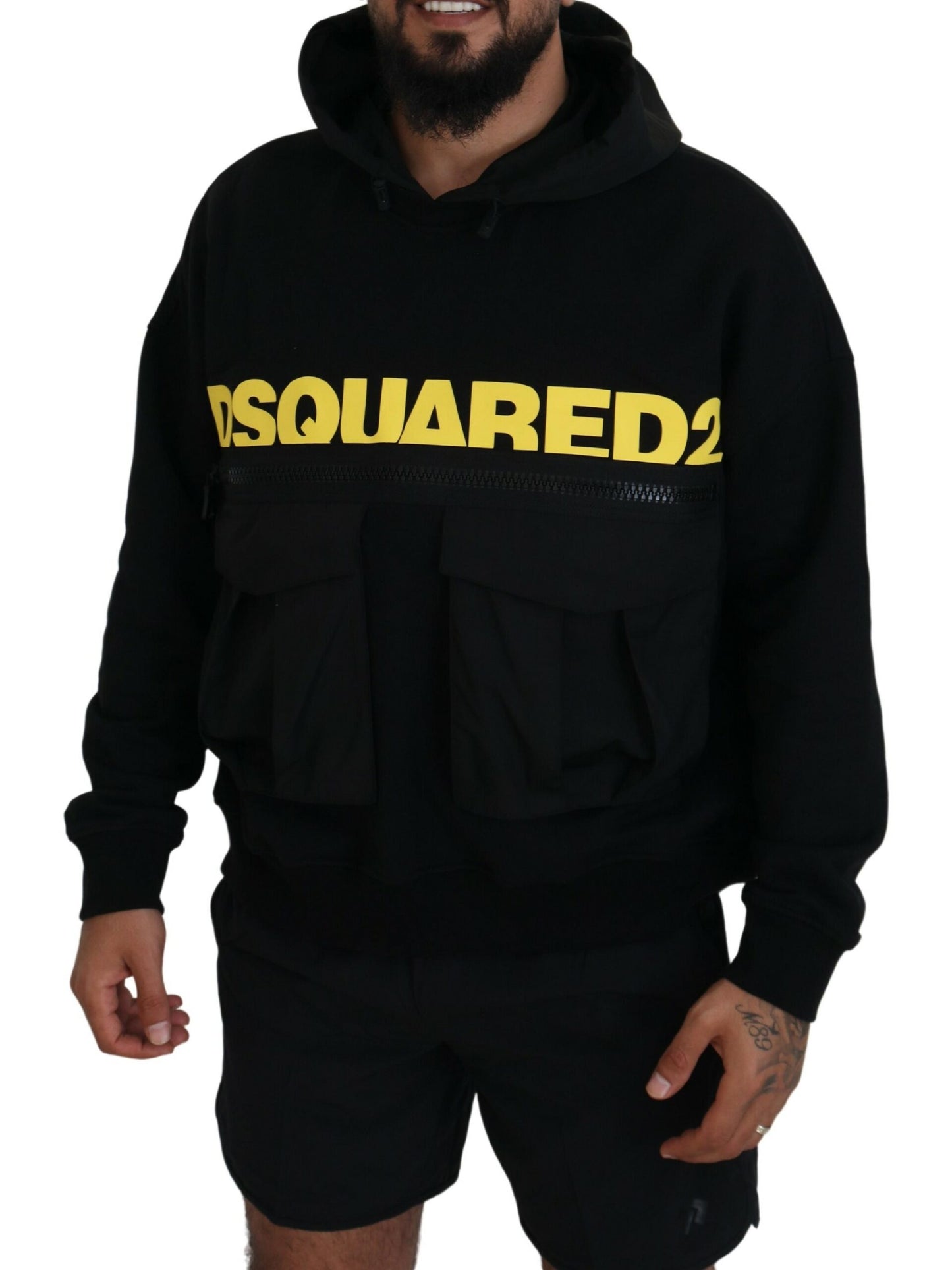 Dsquared² Black Cotton Hooded Printed Pullover Sweater by Dsquared²