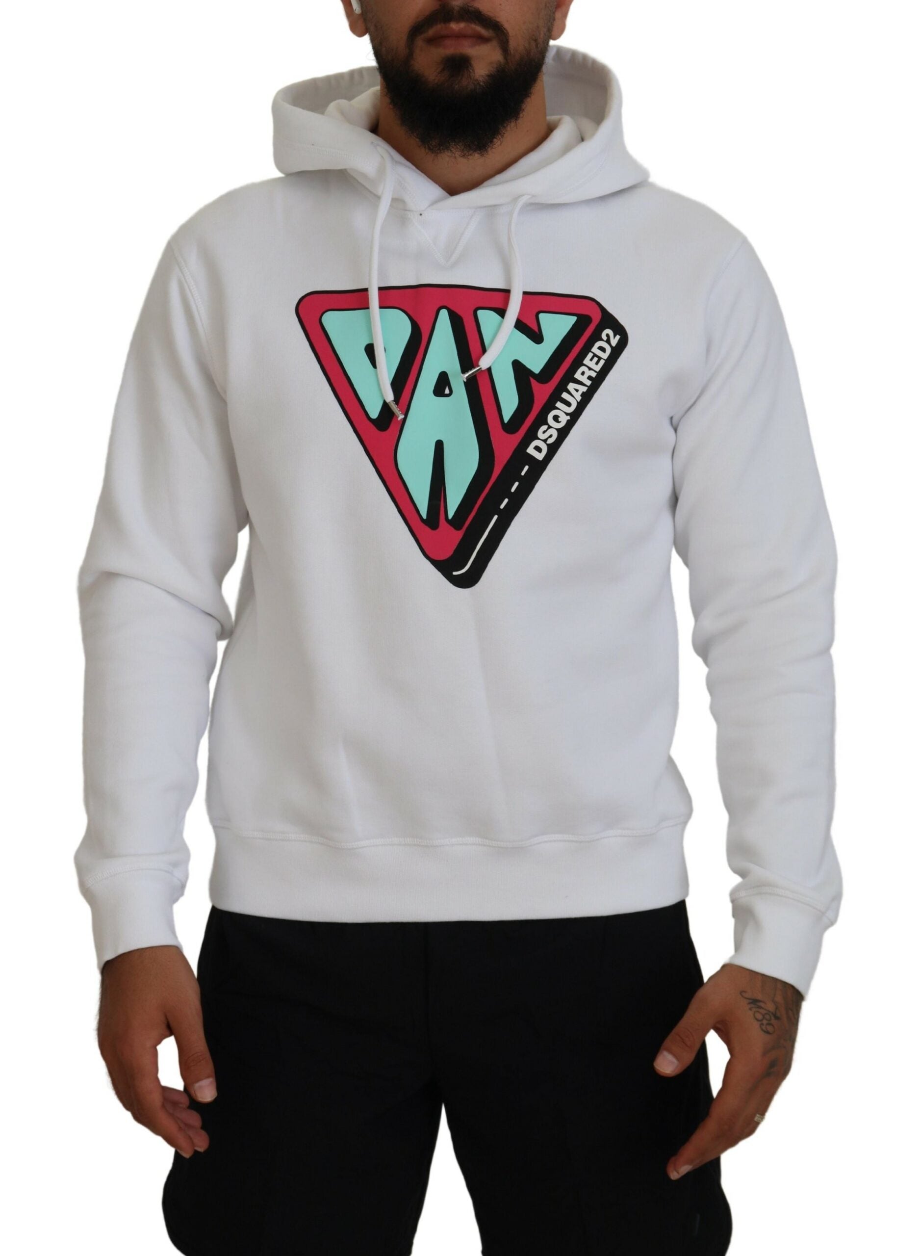 Dsquared² White Cotton Hooded Printed Pullover Sweater by Dsquared²