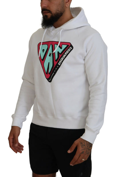 Dsquared² White Cotton Hooded Printed Pullover Sweater by Dsquared²