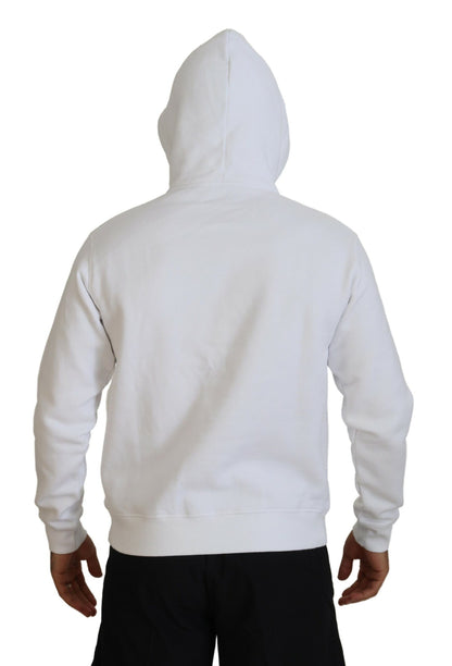 Dsquared² White Cotton Hooded Printed Pullover Sweater by Dsquared²