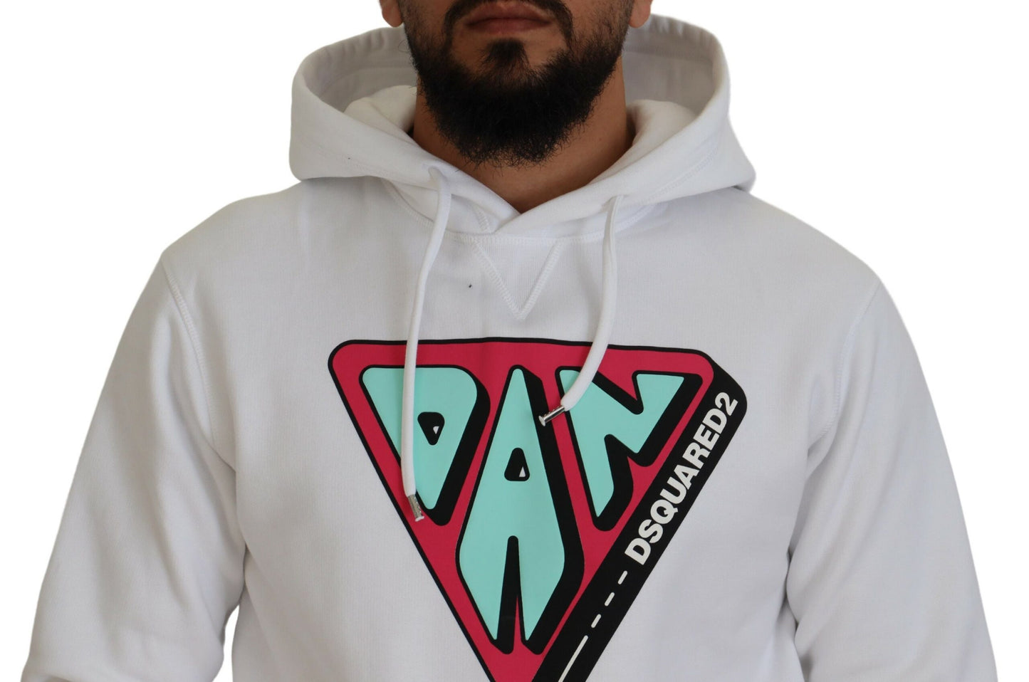 Dsquared² White Cotton Hooded Printed Pullover Sweater by Dsquared²