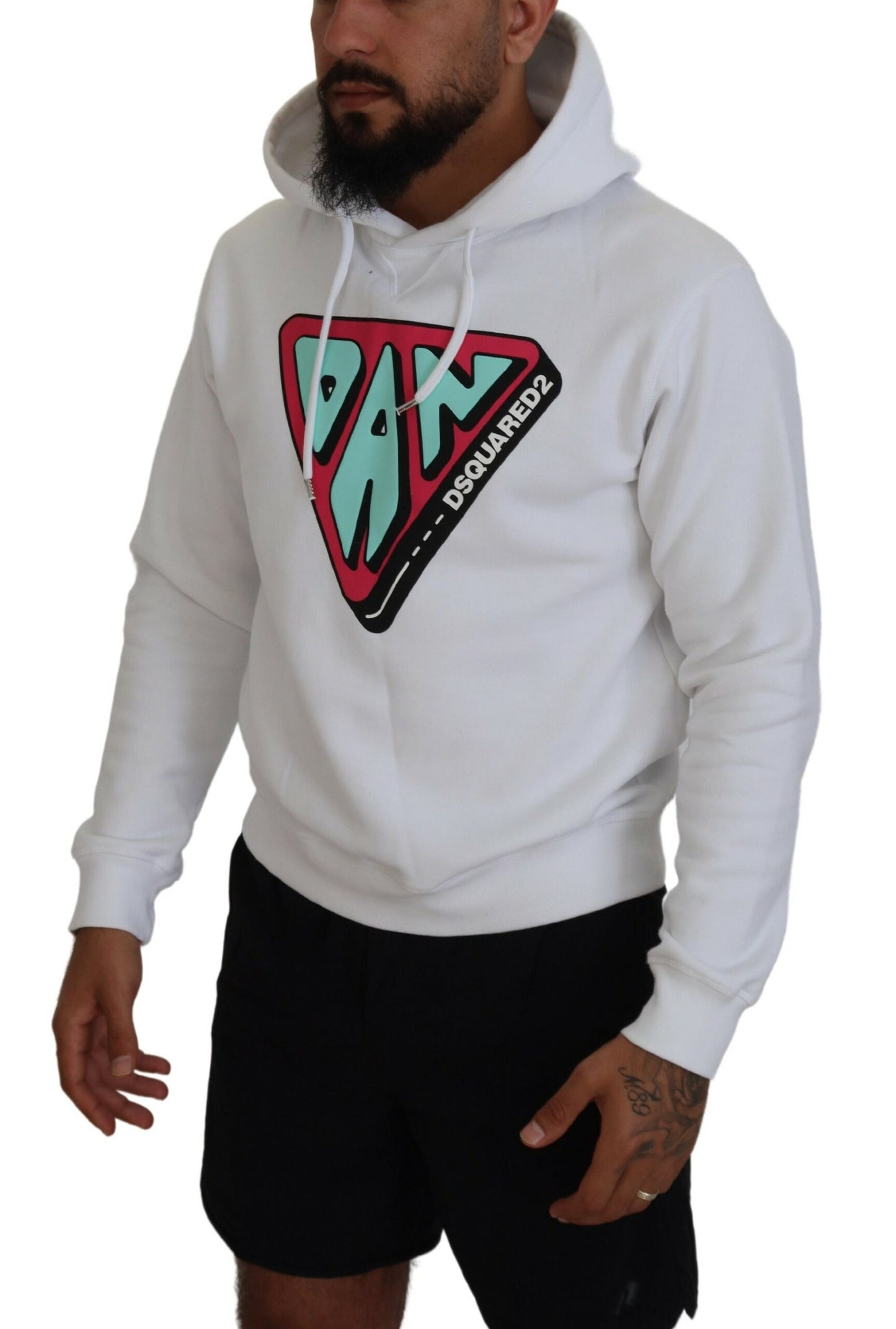 Dsquared² White Cotton Hooded Printed Pullover Sweater by Dsquared²