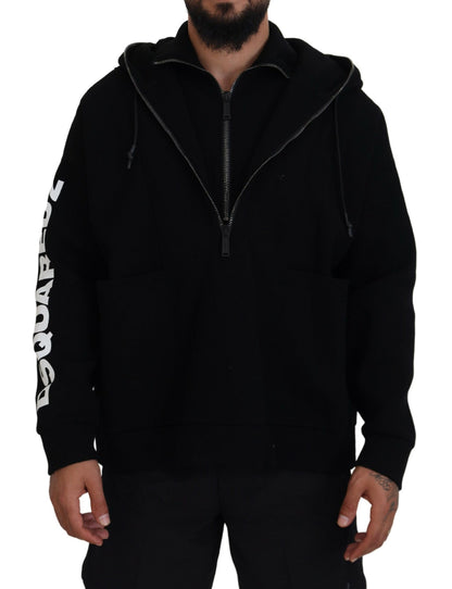 Dsquared² Black Hooded Printed Sleeves Double Zip Sweater by Dsquared²
