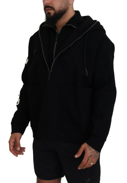 Dsquared² Black Hooded Printed Sleeves Double Zip Sweater by Dsquared²