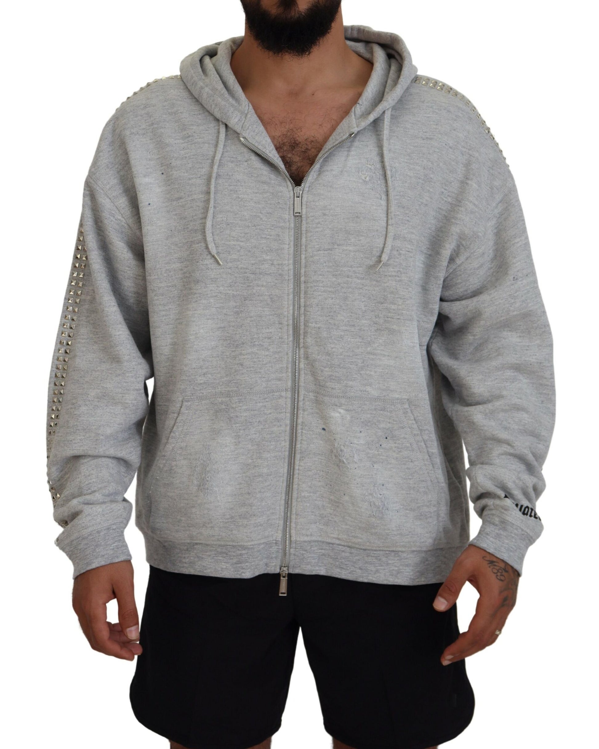 Dsquared² Gray Hooded Printed Crystal Embellishment Sweater by Dsquared²