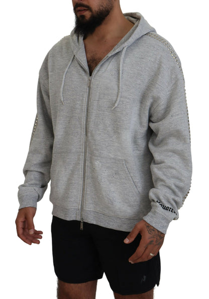 Dsquared² Gray Hooded Printed Crystal Embellishment Sweater by Dsquared²