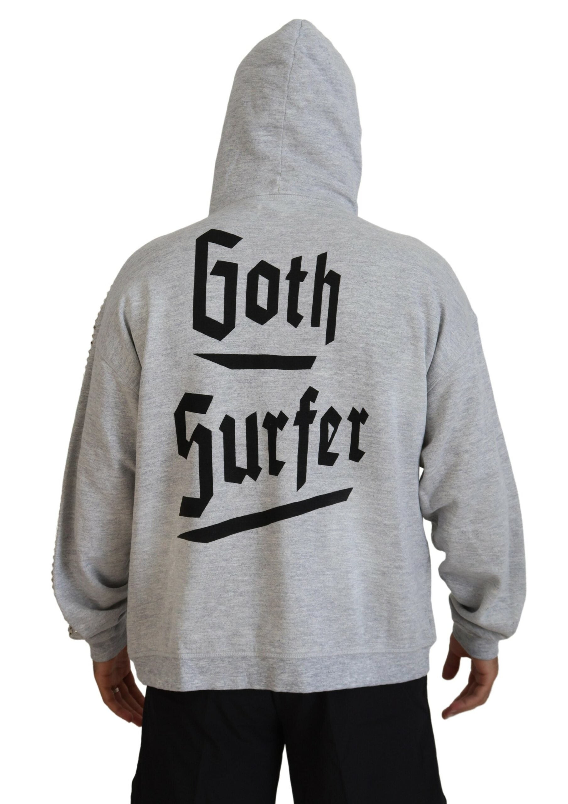 Dsquared² Gray Hooded Printed Crystal Embellishment Sweater by Dsquared²