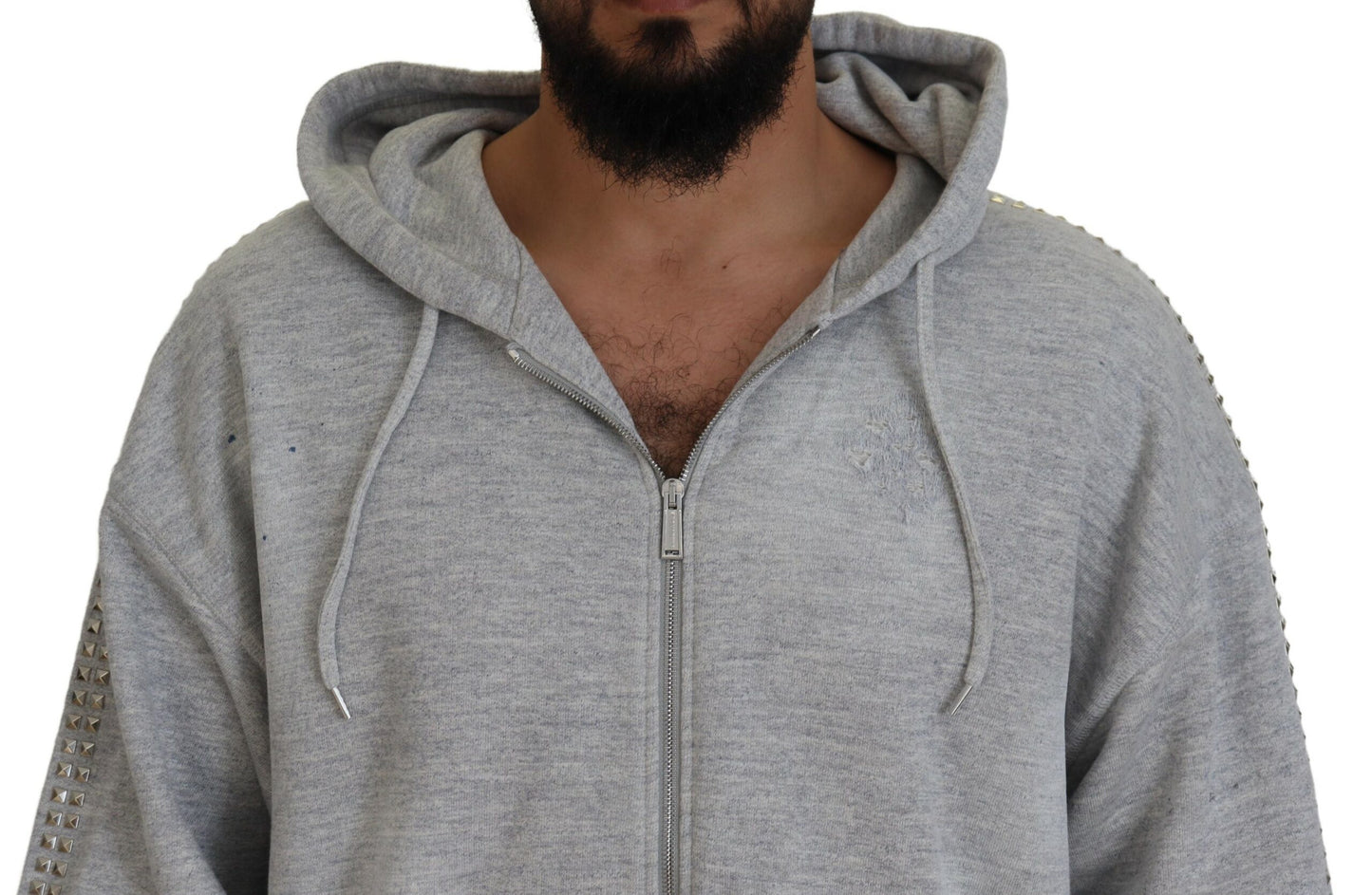 Dsquared² Gray Hooded Printed Crystal Embellishment Sweater by Dsquared²