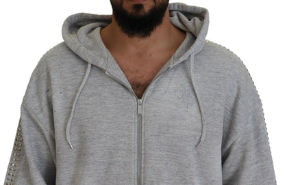 Dsquared² Gray Hooded Printed Crystal Embellishment Sweater by Dsquared²