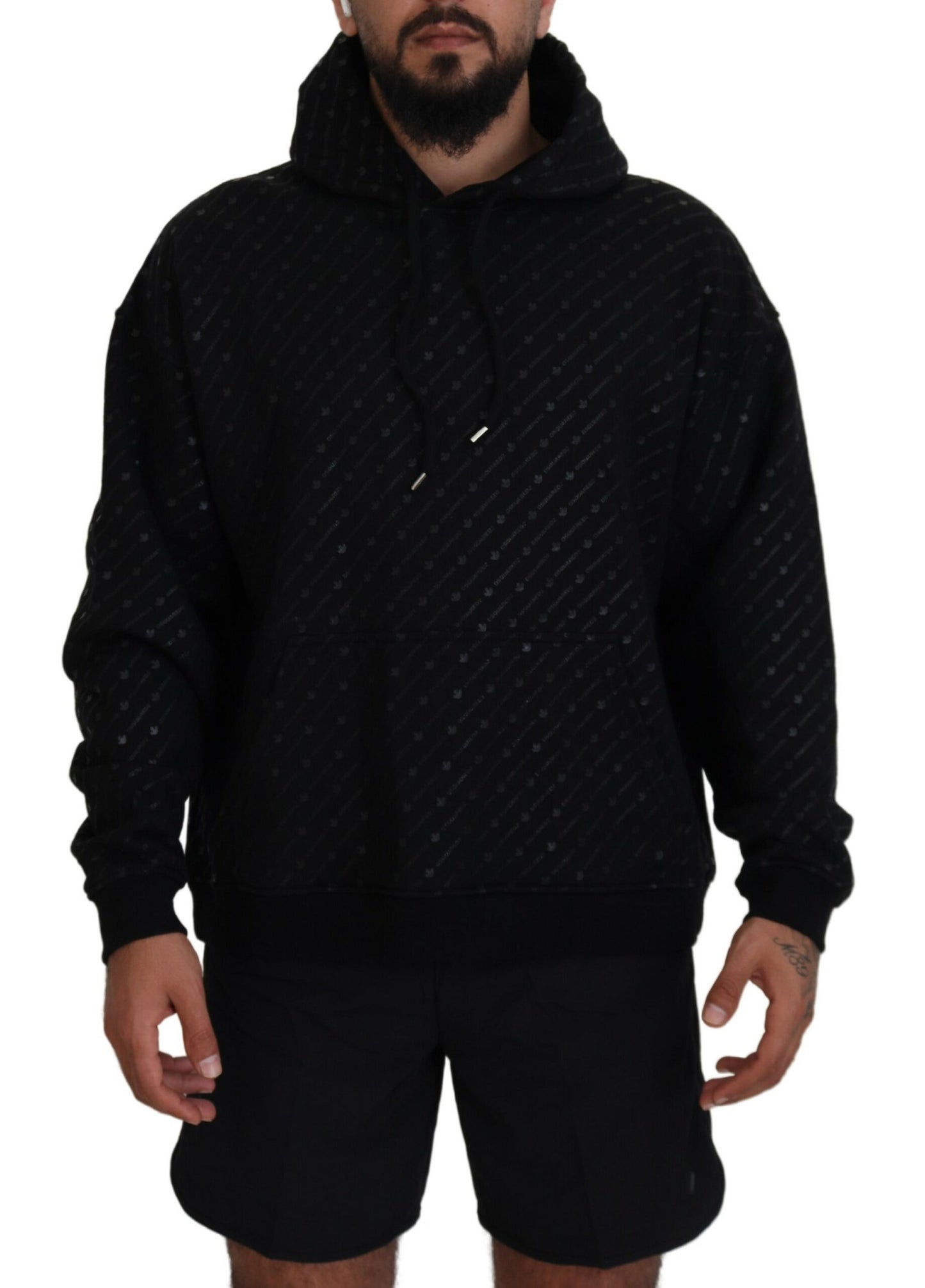 Dsquared² Black Cotton Hooded Printed Men Pullover Sweater by Dsquared²