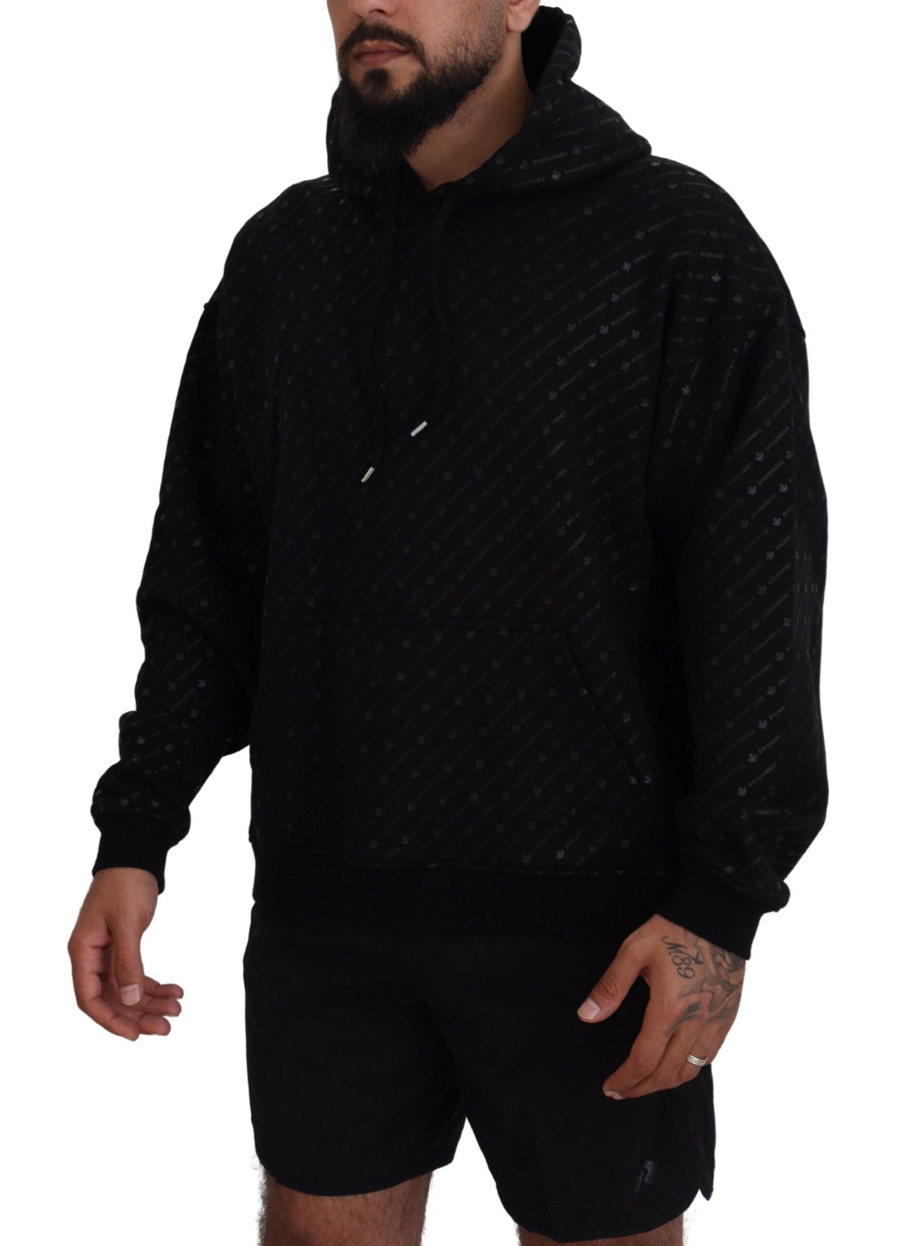 Dsquared² Black Cotton Hooded Printed Men Pullover Sweater by Dsquared²