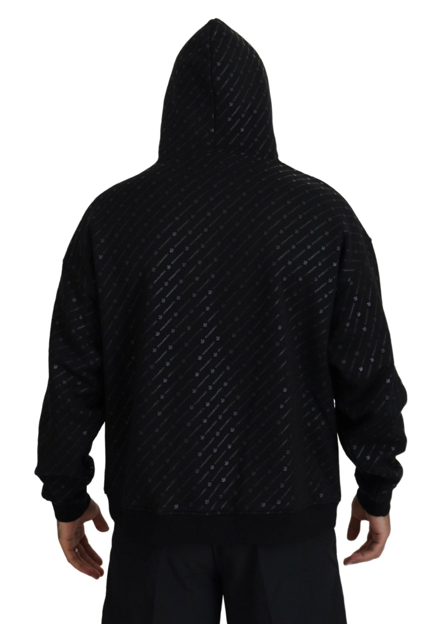 Dsquared² Black Cotton Hooded Printed Men Pullover Sweater by Dsquared²