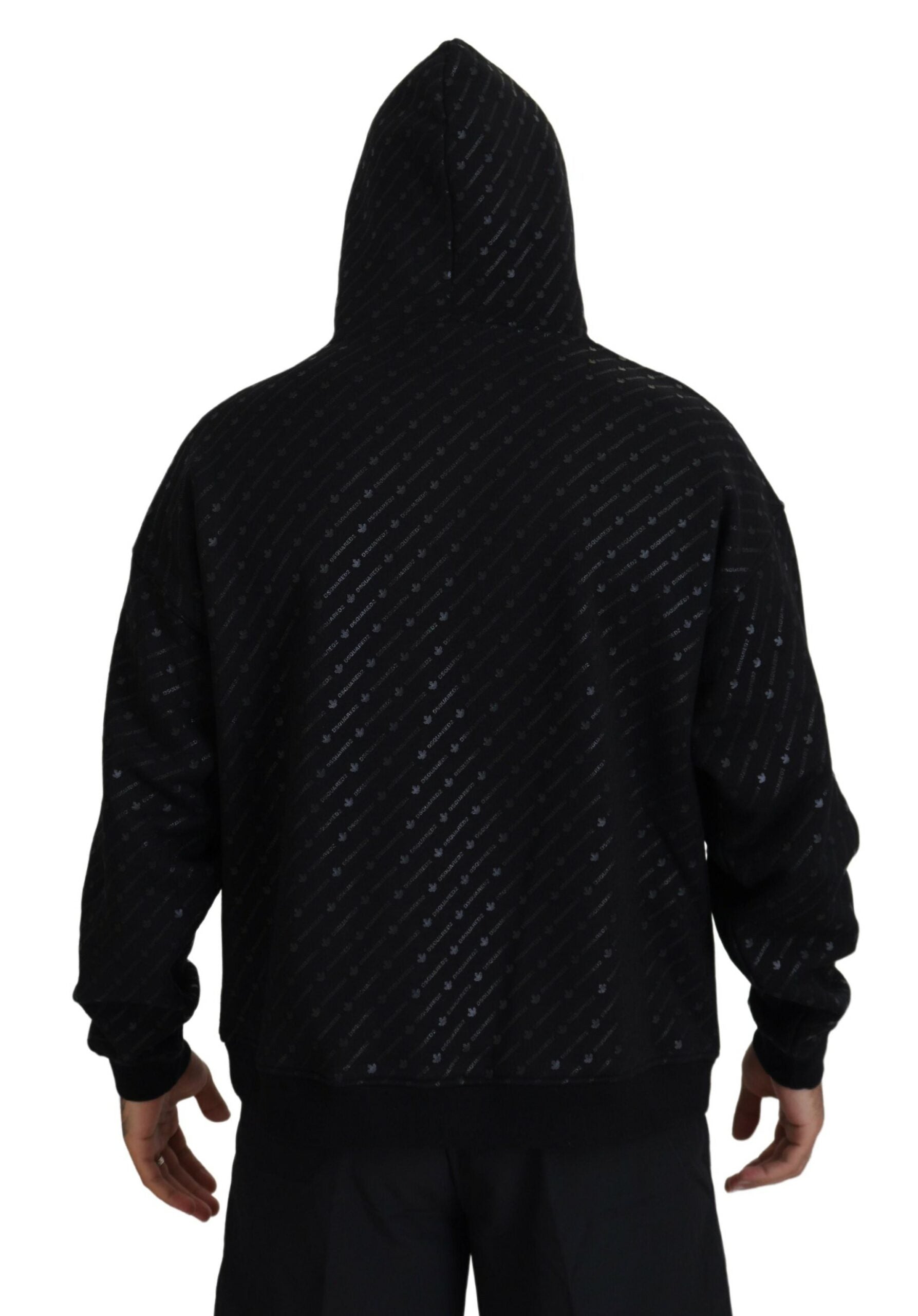 Dsquared² Black Cotton Hooded Printed Men Pullover Sweater by Dsquared²