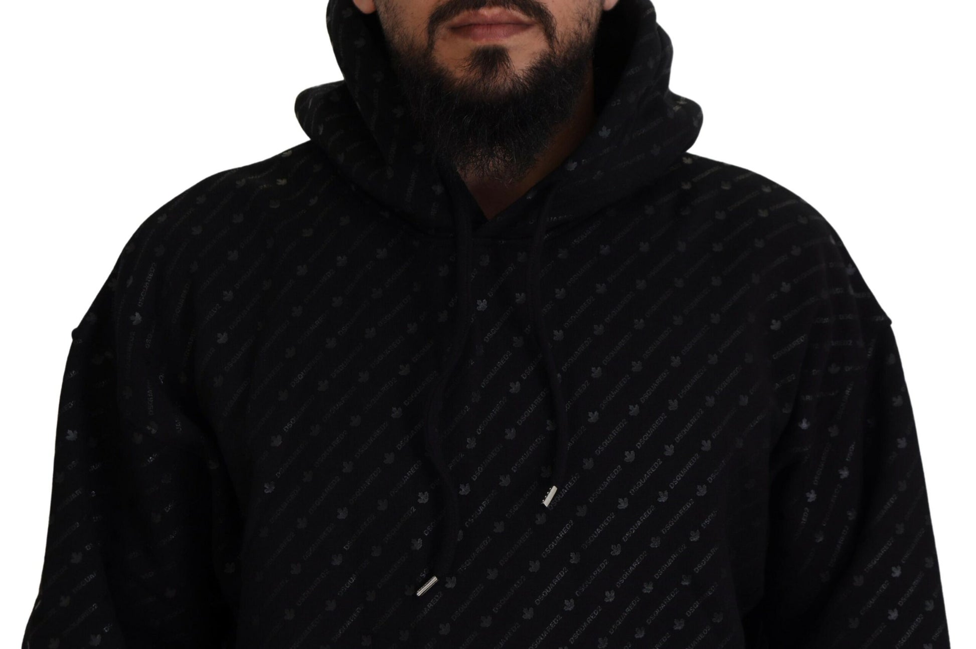 Dsquared² Black Cotton Hooded Printed Men Pullover Sweater by Dsquared²