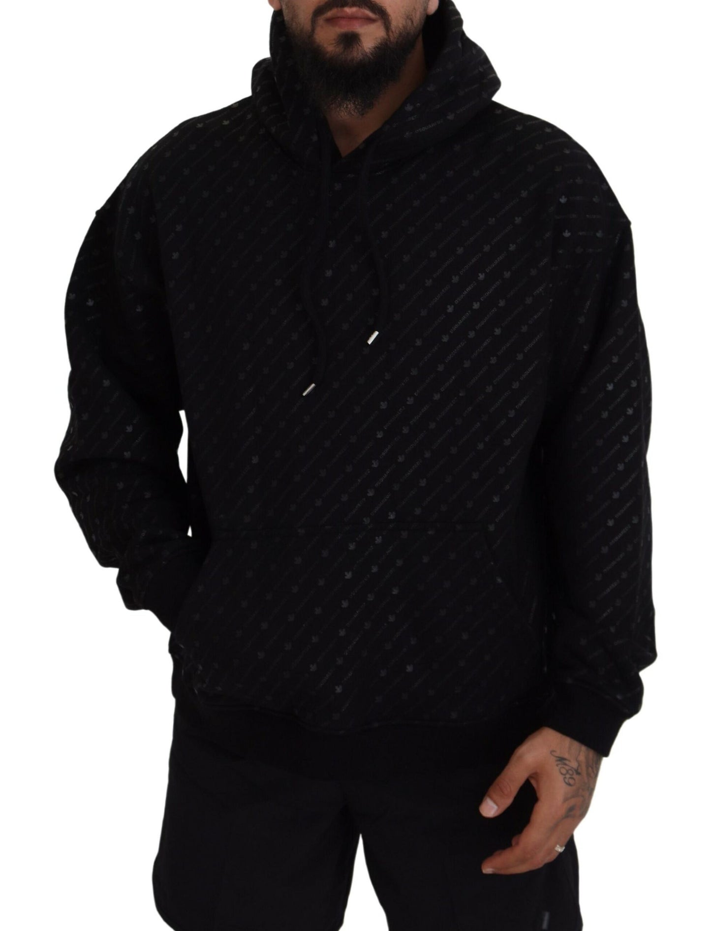 Dsquared² Black Cotton Hooded Printed Men Pullover Sweater by Dsquared²