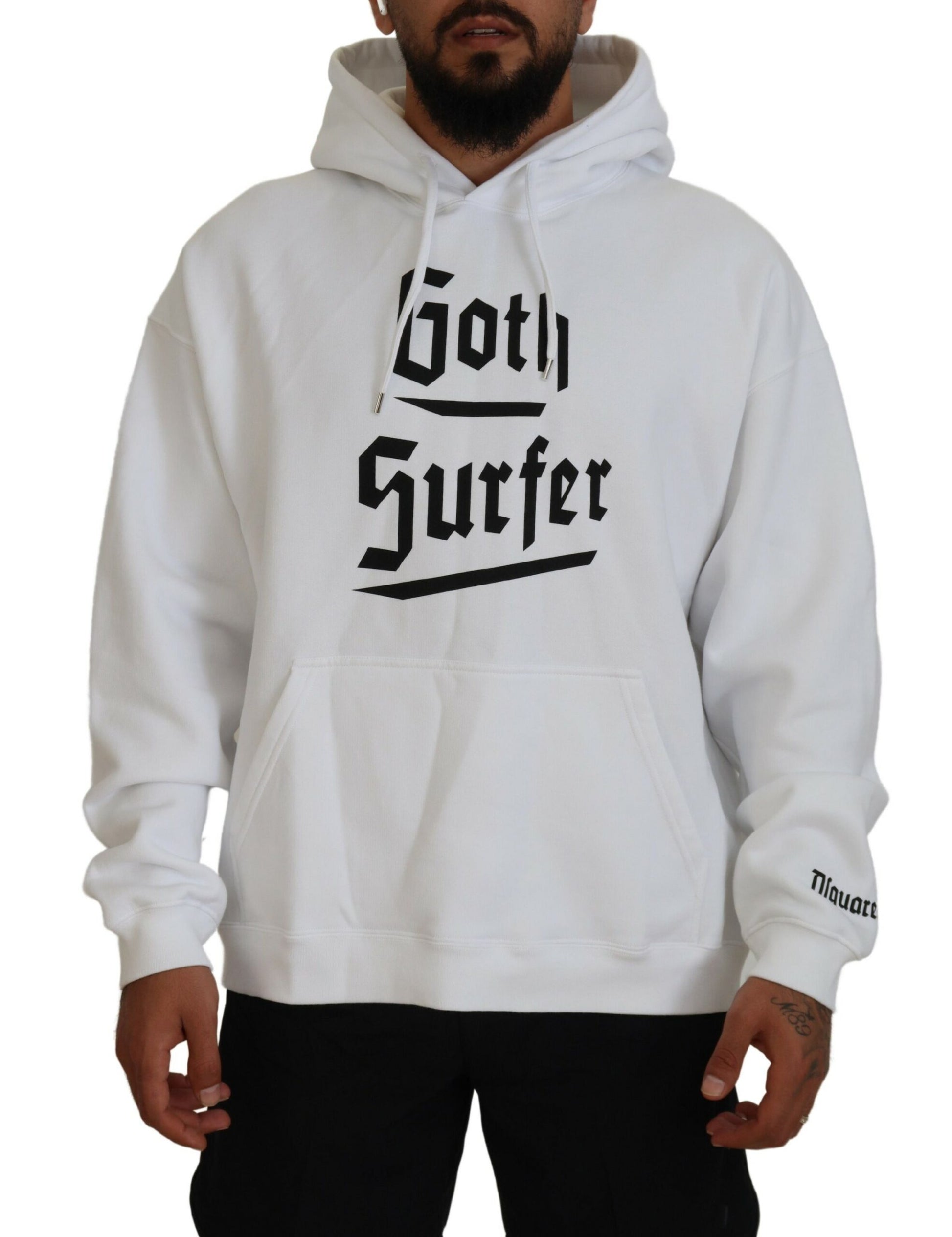 Dsquared² White Cotton Hooded Printed Men Pullover Sweater by Dsquared²
